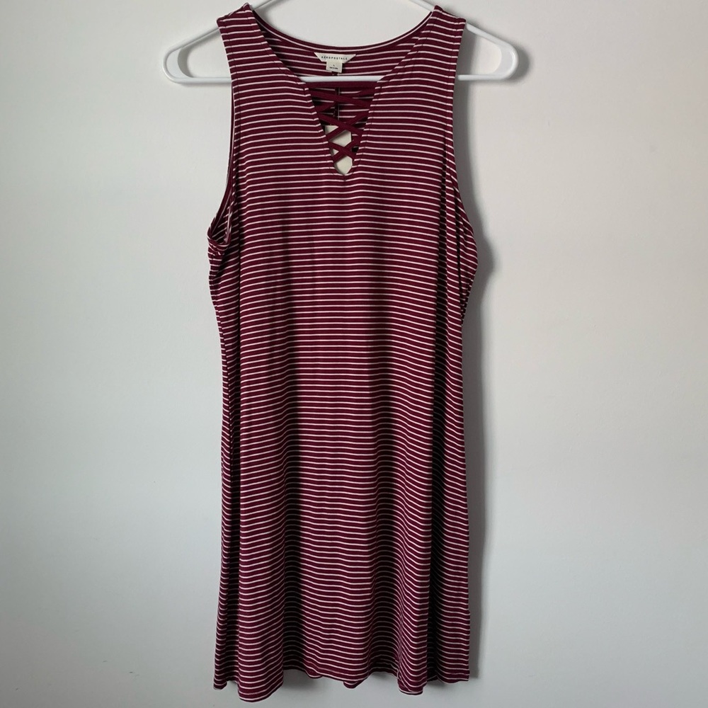 Aeropostale Burgundy & White Striped Sleeveless Mini Dress